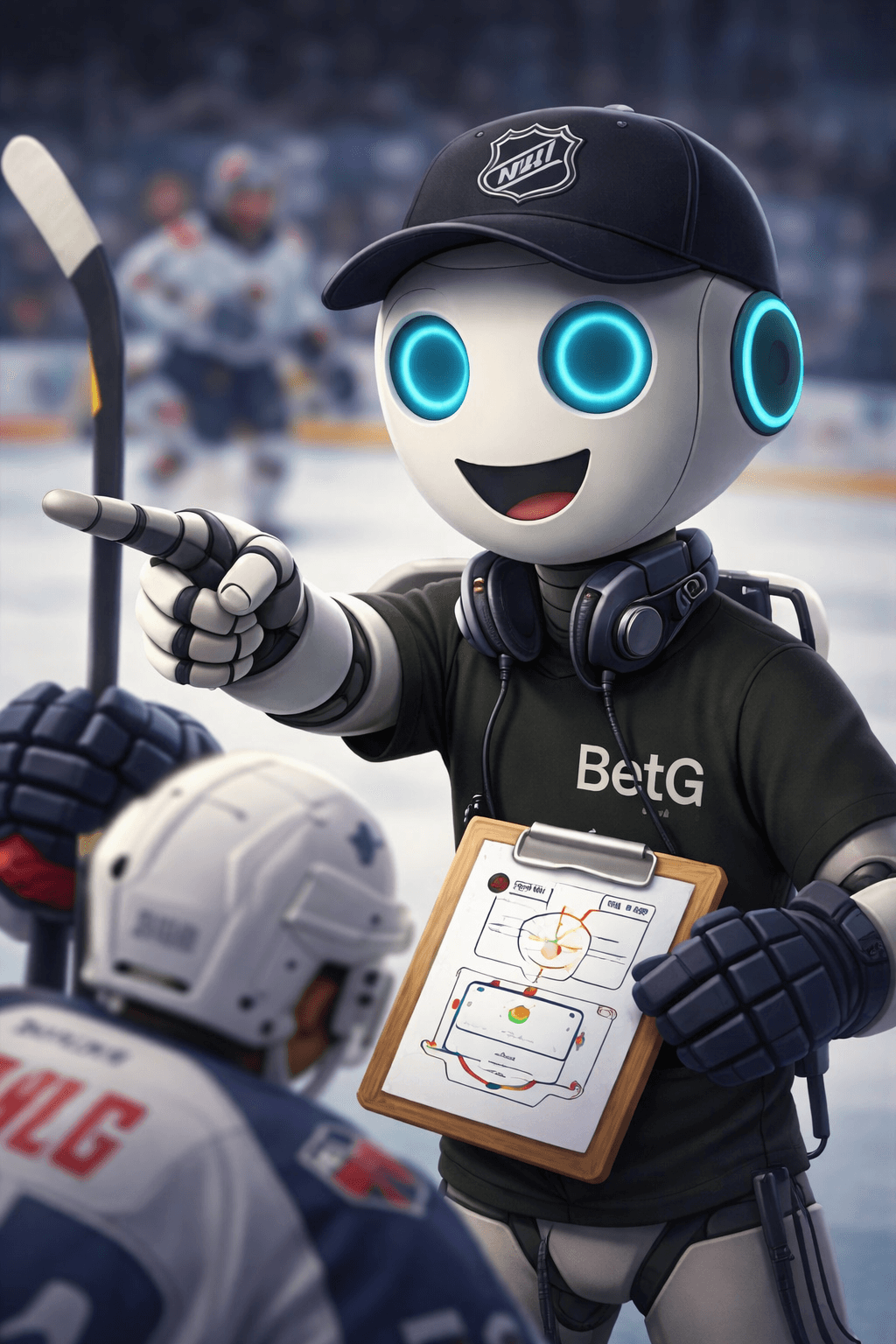 Maskot BetGenius prezentující hodnotné NHL statistiky